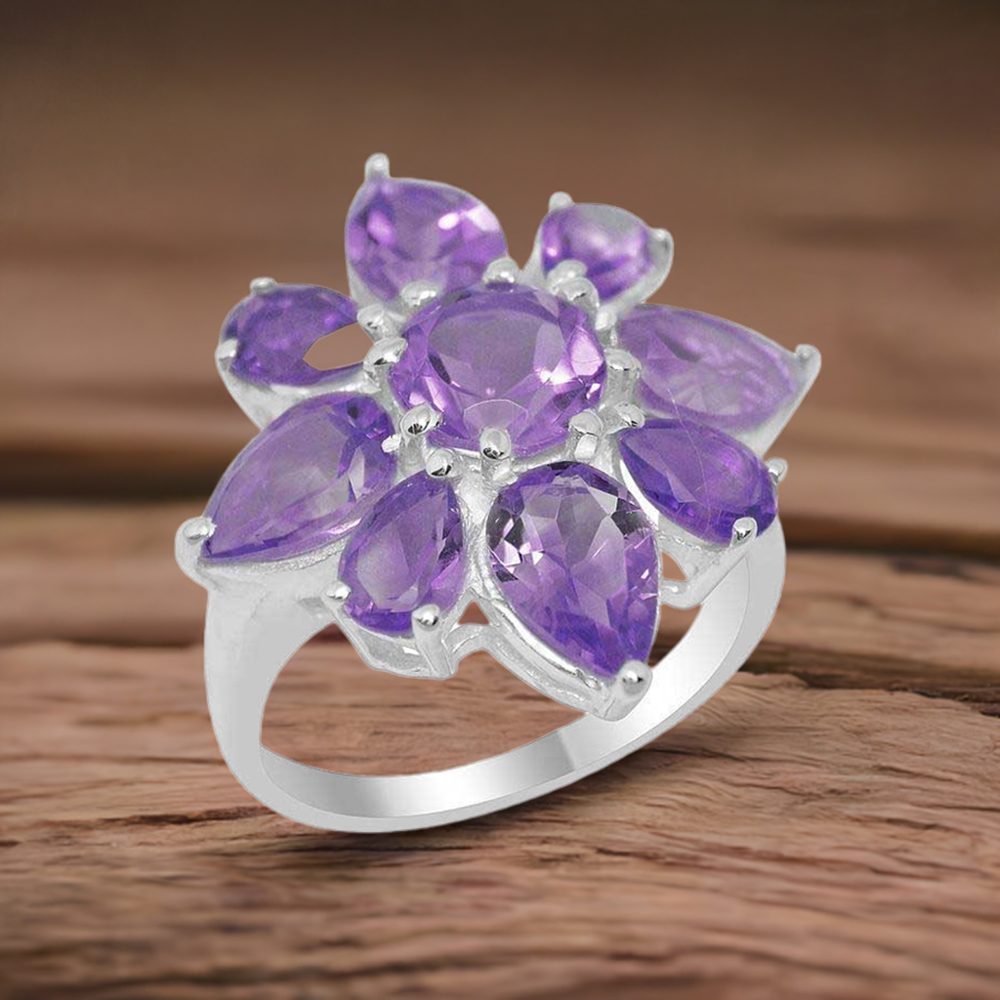 925 Sterling Silver Handmade Rings In Amethyst Gemstone Jewelry 925SR2029