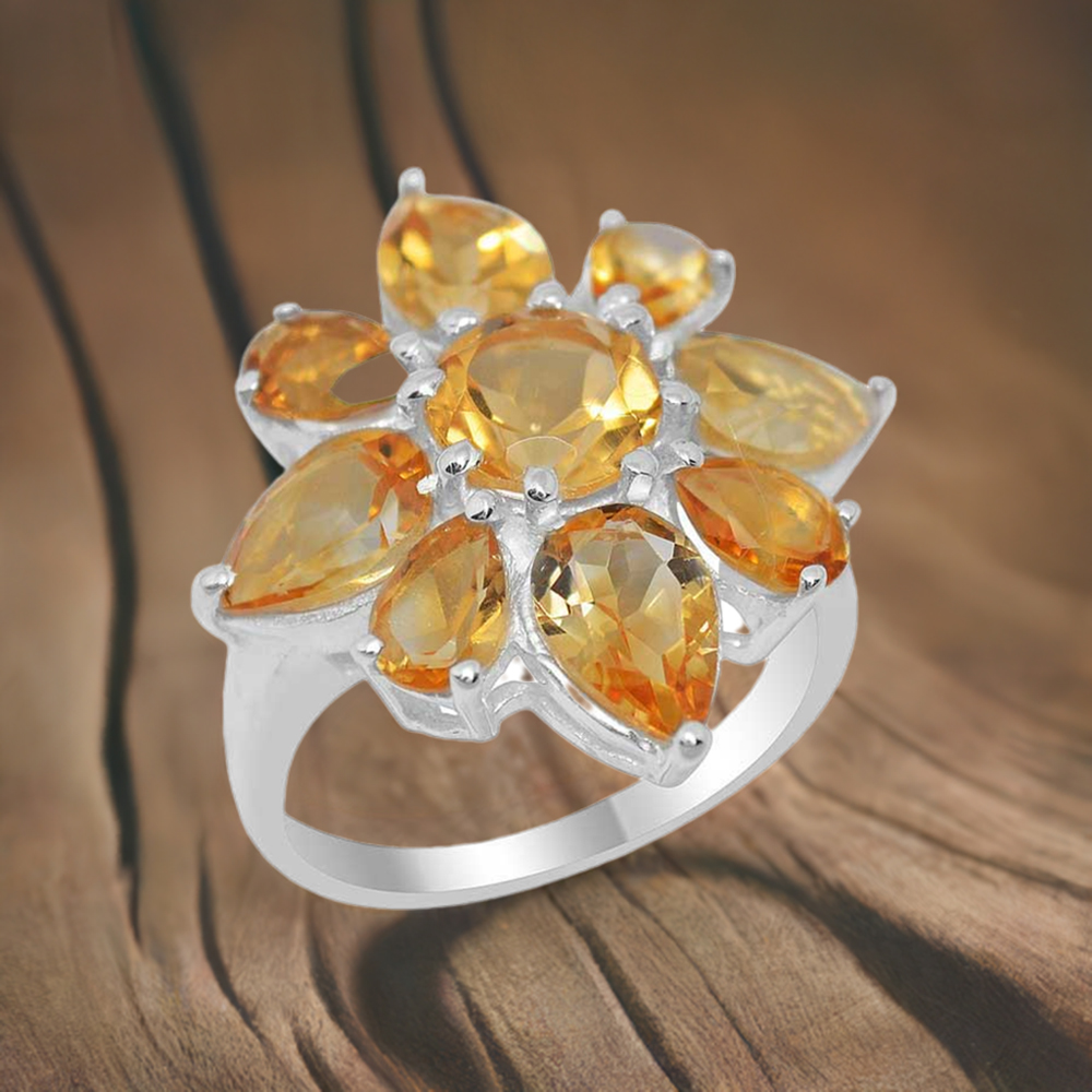 925 Sterling Silver Handmade Rings In Citrine Gemstone Jewelry 925SR2032