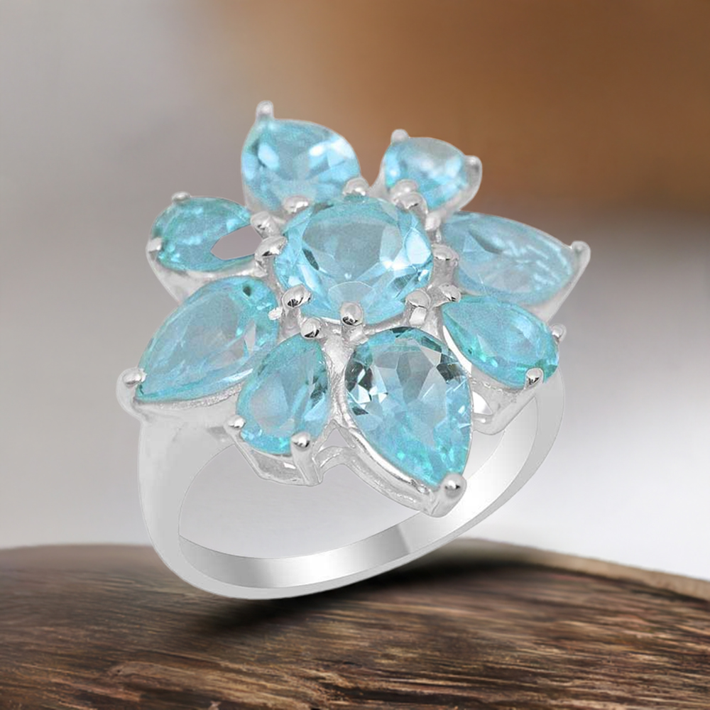 925 Sterling Silver Handmade Rings In Blue Topaz Gemstone Jewelry 925SR2033
