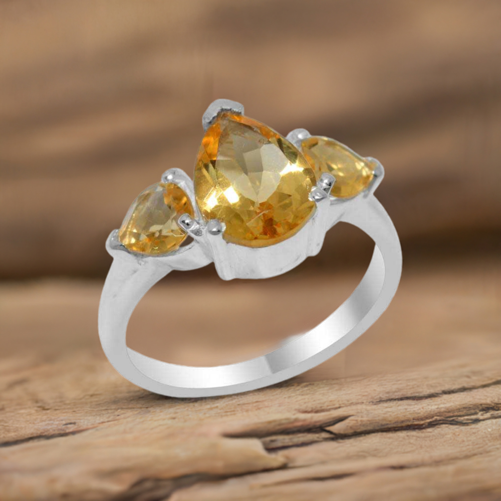 925 Sterling Silver Handmade Rings In Citrine Gemstone Jewelry 925SR2039