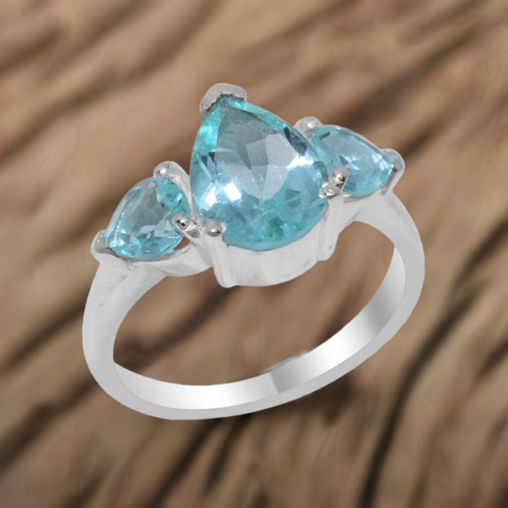 925 Sterling Silver Handmade Rings In Blue Topaz Gemstone Jewelry 925SR2040