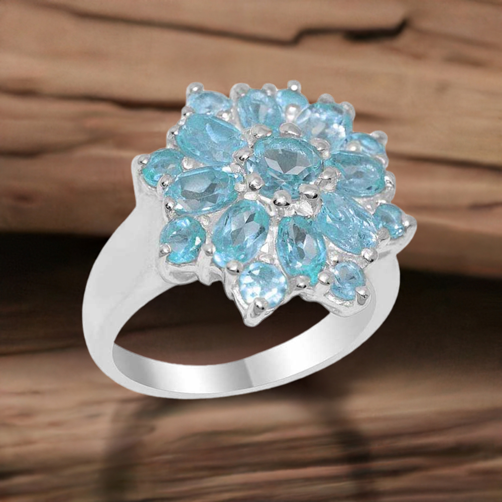 925 Sterling Silver Rings In Blue Topaz Gemstone Jewelry 925SR2045