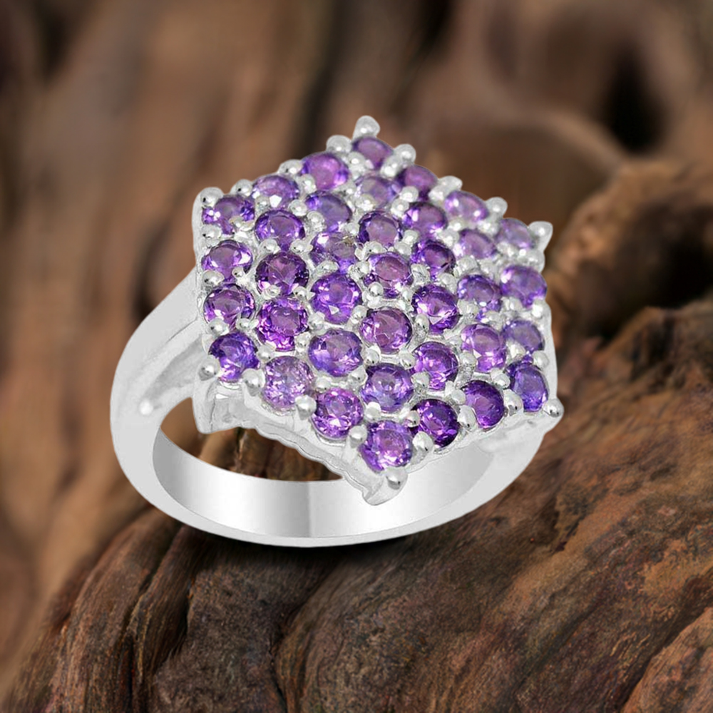 925 Sterling Silver Handmade Rings In Amethyst Gemstone Jewelry 925SR2054
