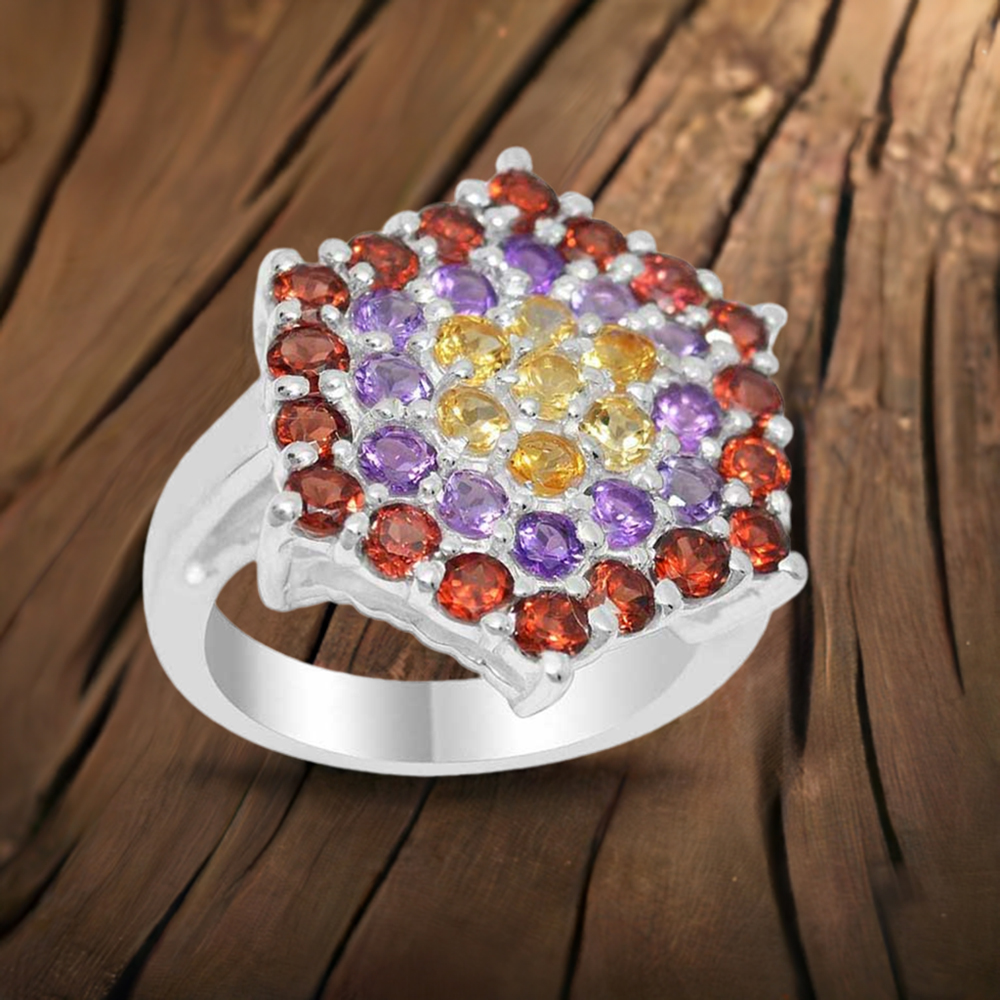 925 Sterling Silver Handmade Rings In Multi Gemstone Jewelry 925SR2055