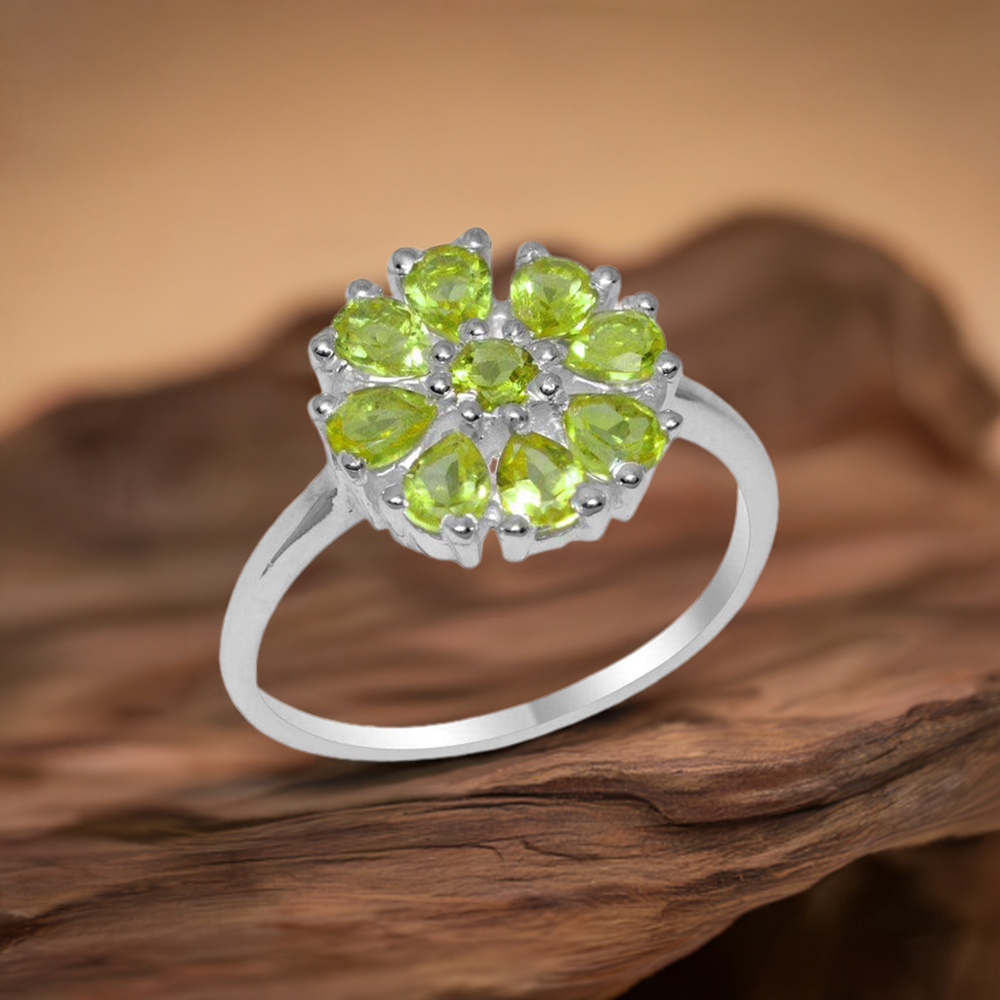Solid 925 Silver Rings In Natural Peridot Gemstone 925SR2062
