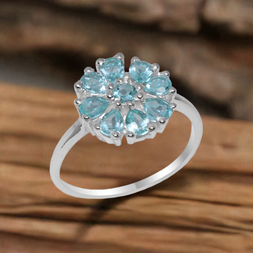 Fine 925 Sterling Silver Rings In Natural Blue Topaz Gemstone 925SR2065