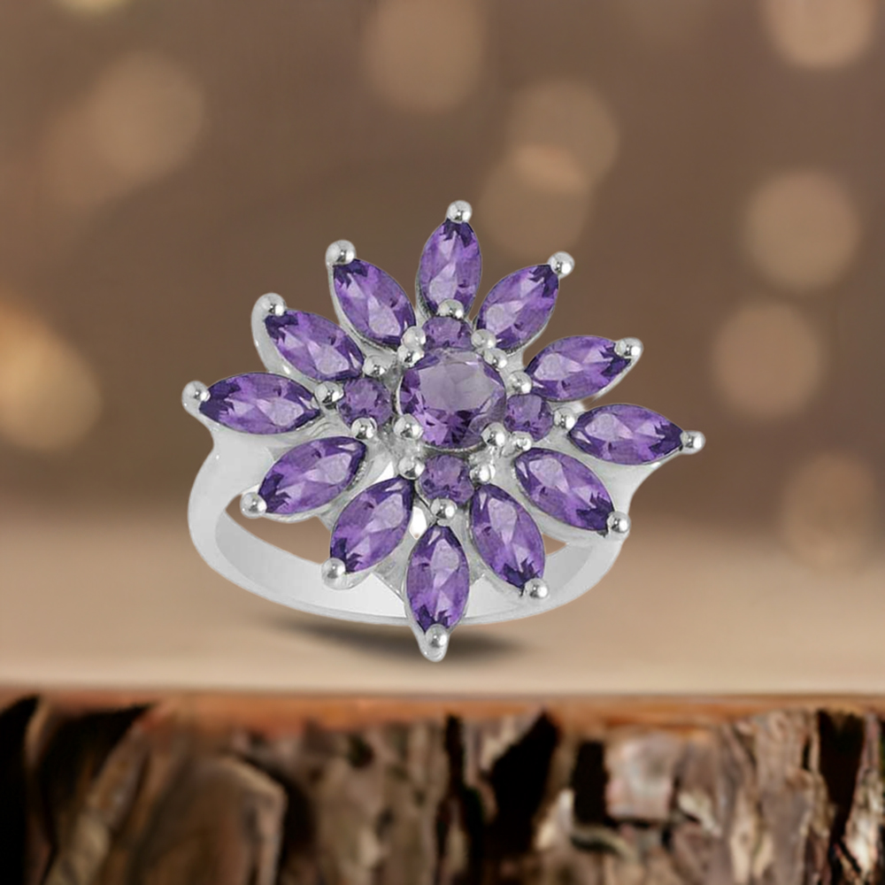 Fine 925 Sterling Silver Rings In Semi Precious Amethyst Gemstone 925SR2066
