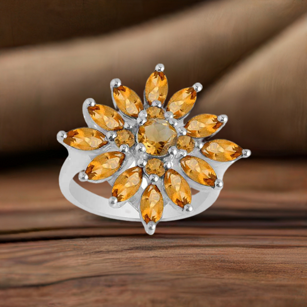 Semi Precious Citrine Gemstone Rings In 925 Sterling Silver 925SR2069