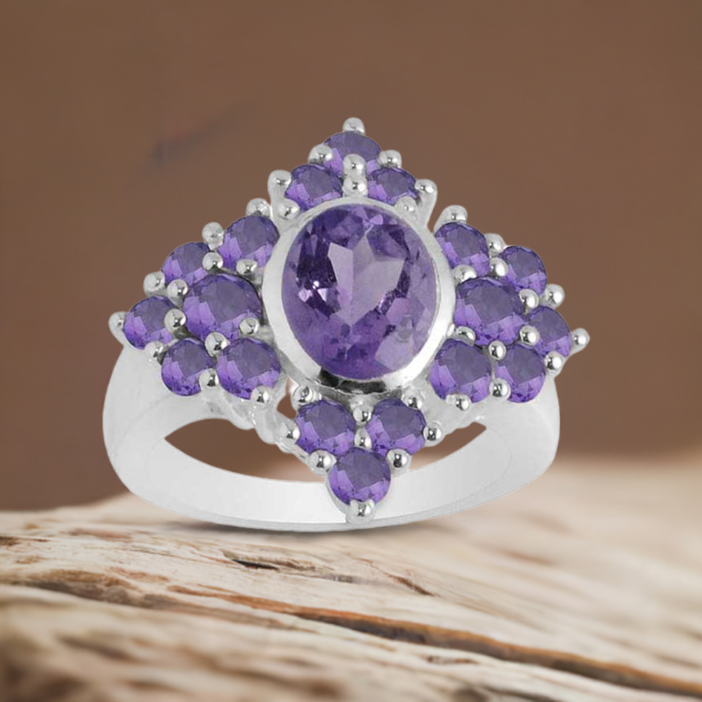 Natural Amethyst Gemstone Rings In Solid 925 Silver 925SR2071