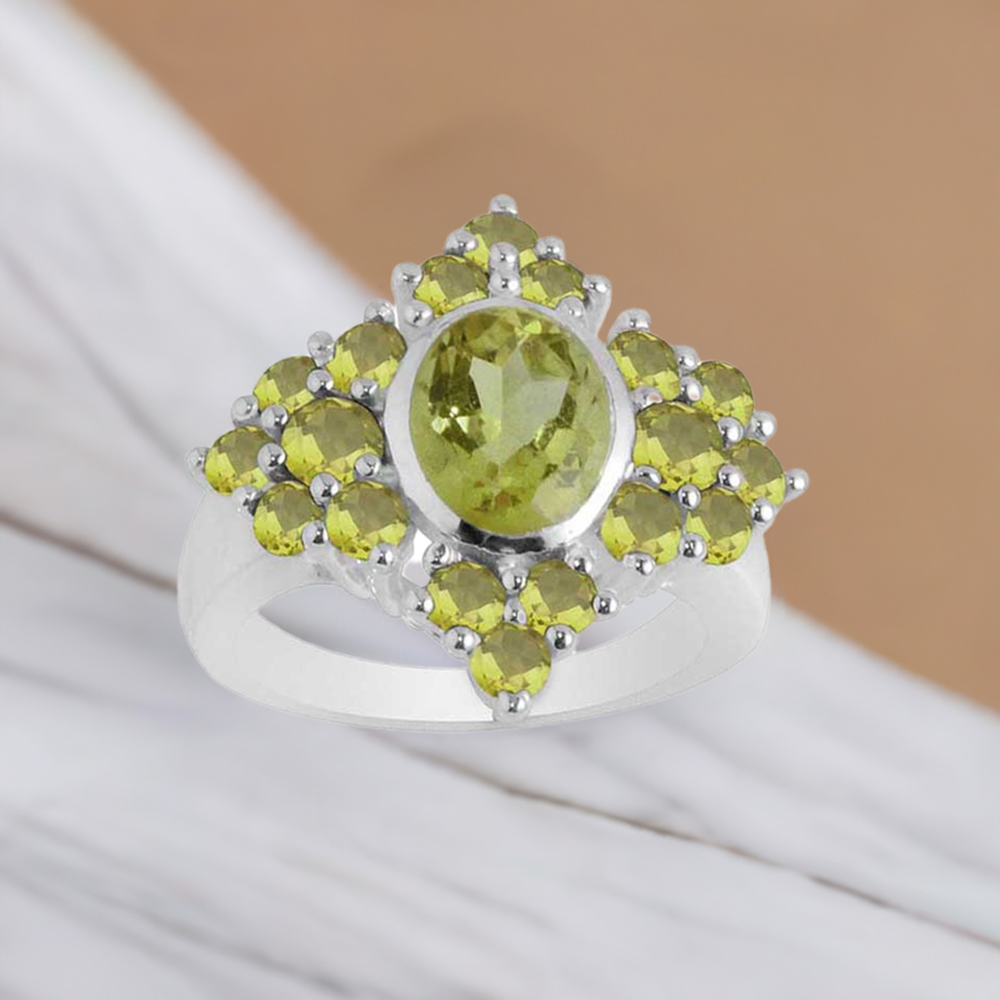Semi Precious Peridot Gemstone Rings In Solid 925 Silver 925SR2072