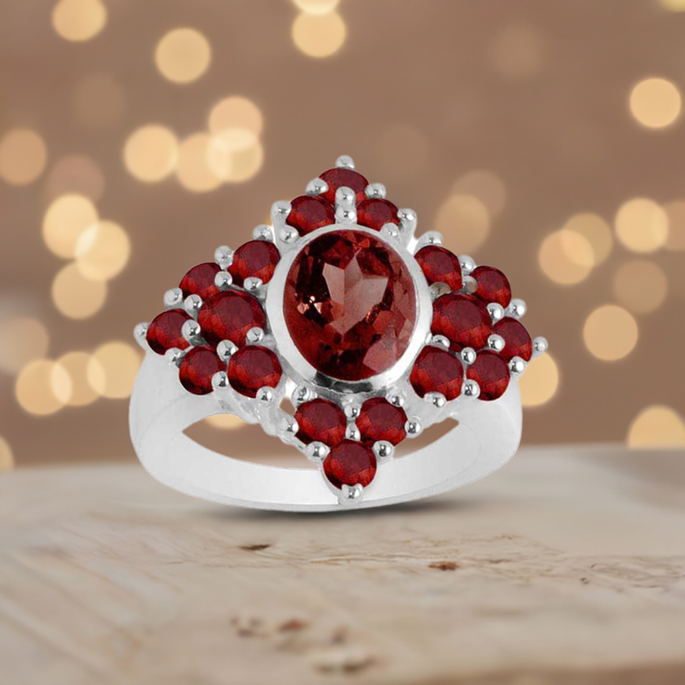 Genuine Garnet Gemstone Rings In Solid 925 Silver 925SR2073
