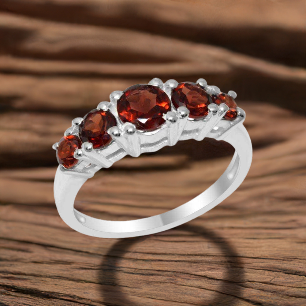 925 Sterling Silver Rings In Natural Garnet Gemstone 925SR2083