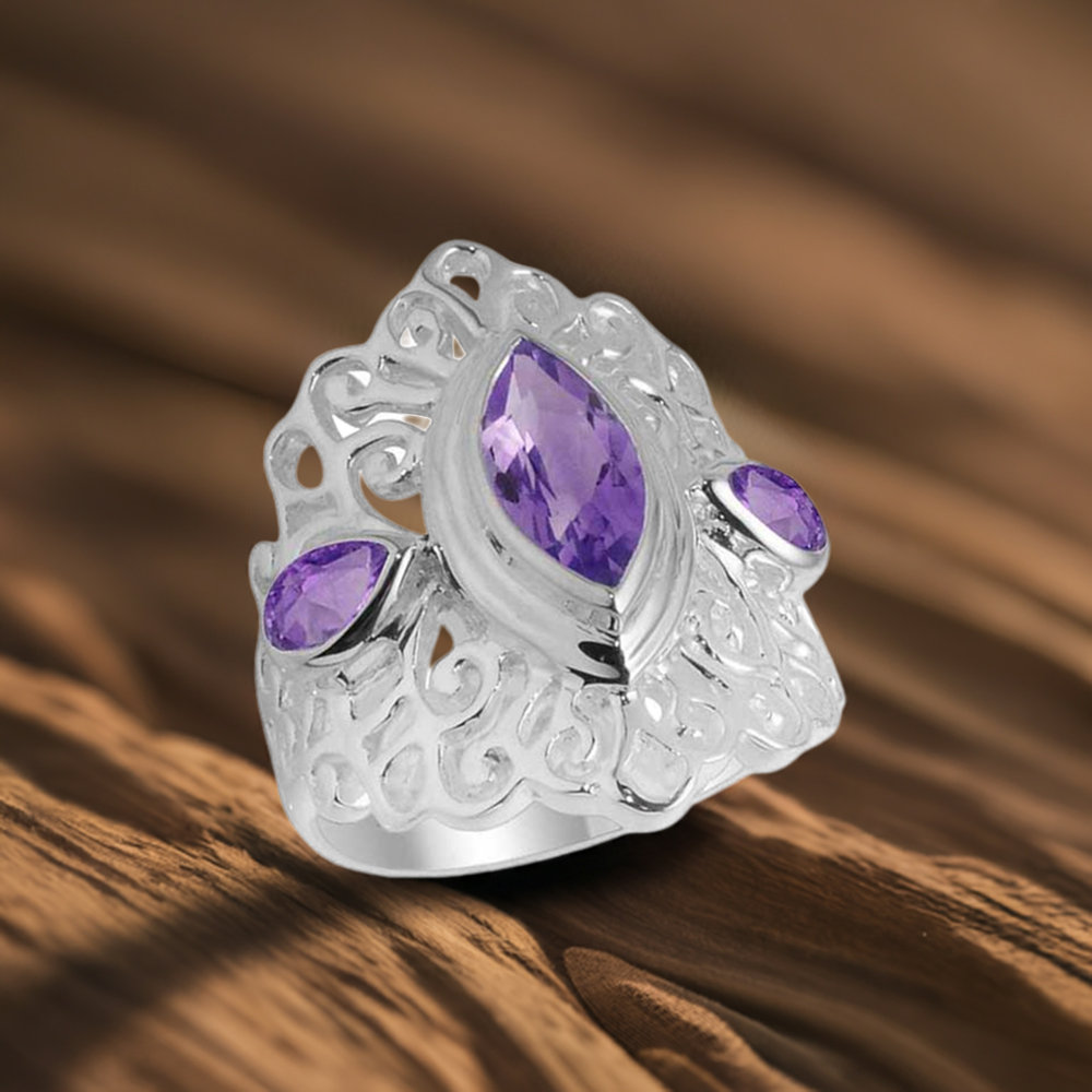 Natural Amethyst Gemstone Rings In 925 Sterling Silver Jewelry 925SR2095