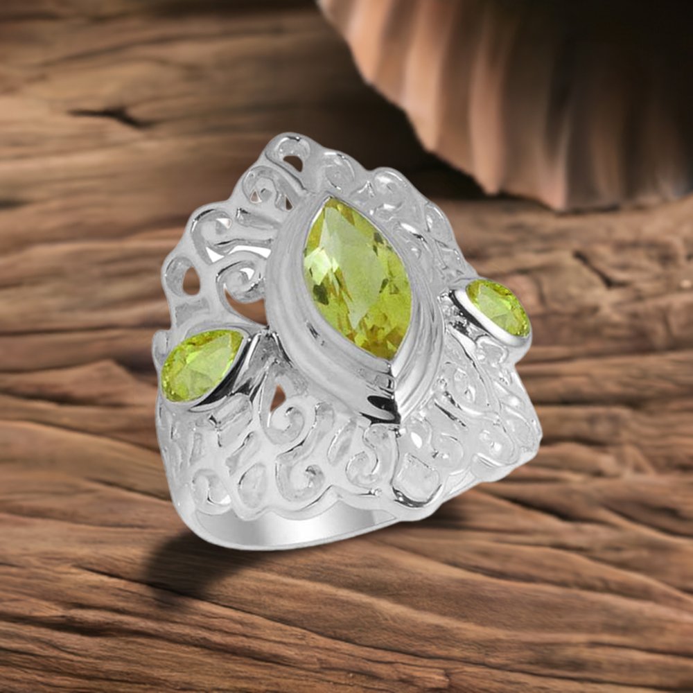 Semi Precious Peridot Gemstone Rings In 925 Sterling Silver Jewelry 925SR2096