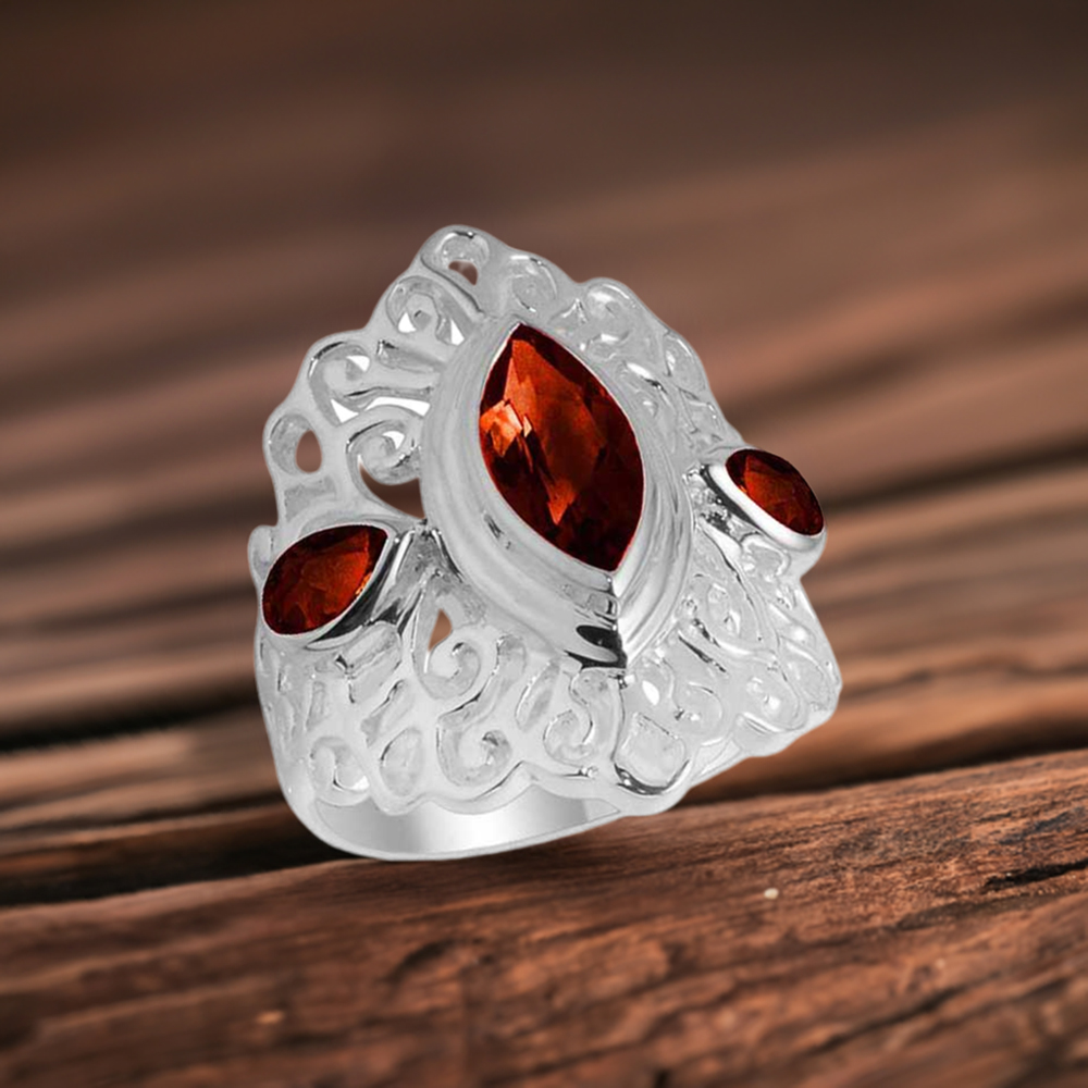 Genuine Garnet Gemstone Rings In 925 Sterling Silver Jewelry 925SR2097