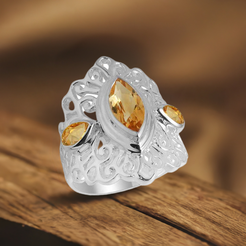 Natural Citrine Gemstone Rings In 925 Sterling Silver Jewelry 925SR2098