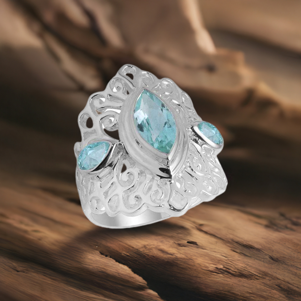 Semi Precious Blue Topaz Gemstone Rings In 925 Sterling Silver Jewelry 925SR2099