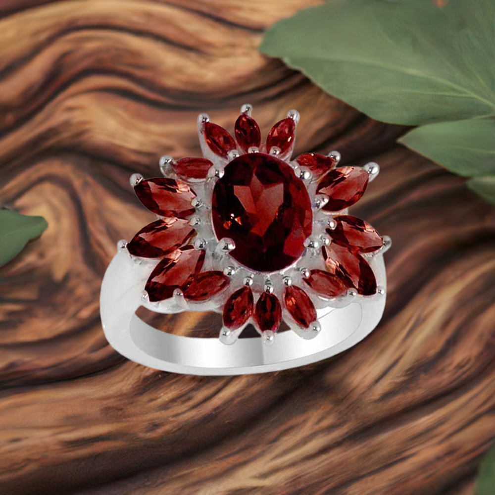 925 Sterling Silver Handmade Rings In Garnet Gemstone Jewelry 925SR2107
