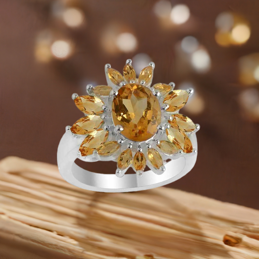 925 Sterling Silver Handmade Rings In Citrine Gemstone Jewelry 925SR2108