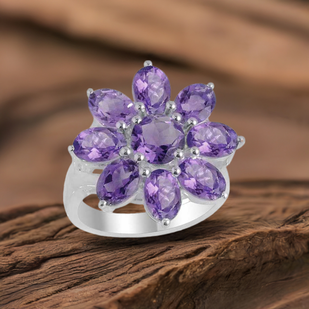 925 Sterling Silver Handmade Rings In Amethyst Gemstone Jewelry 925SR2110