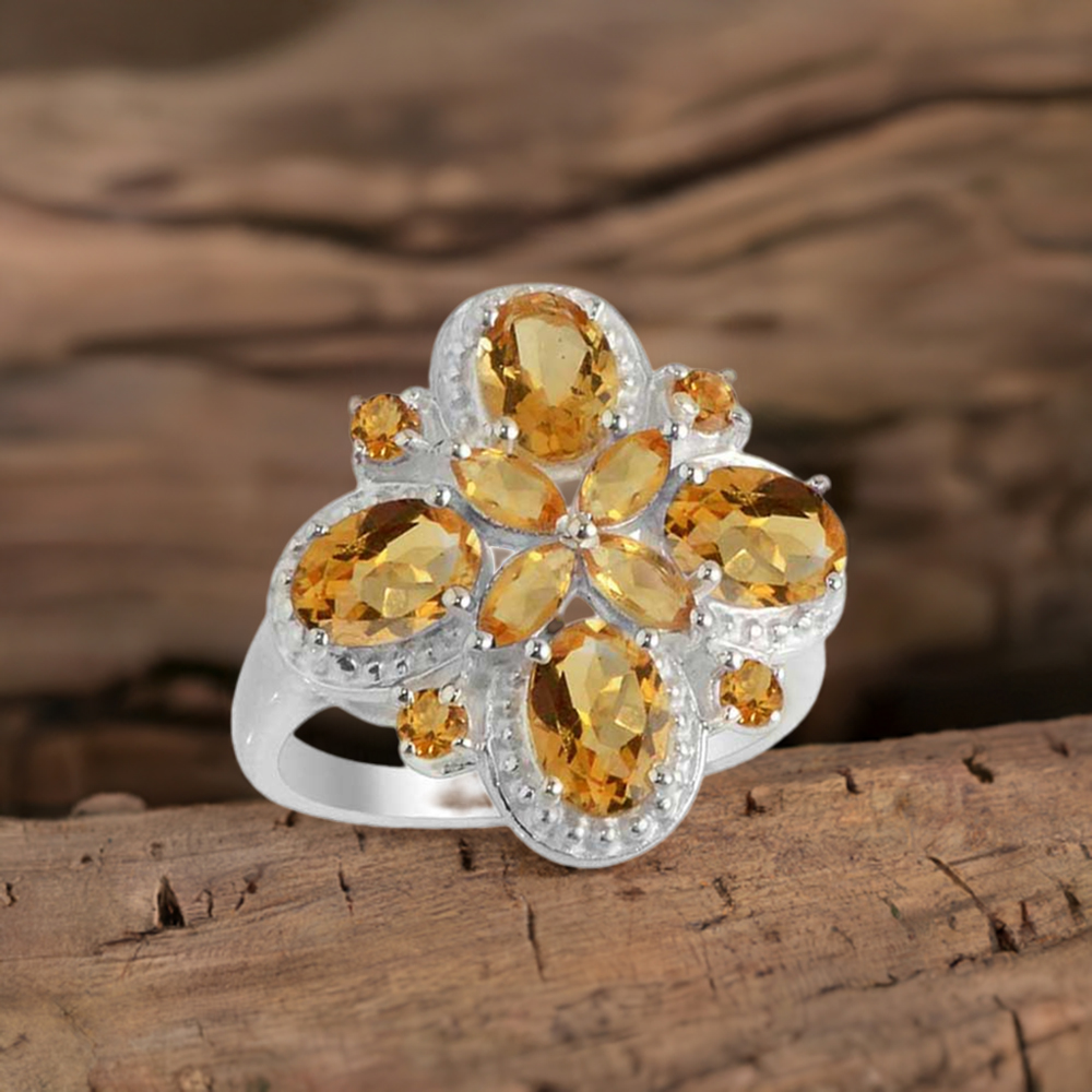 925 Sterling Silver Handmade Rings In Citrine Gemstone Jewelry 925SR2118