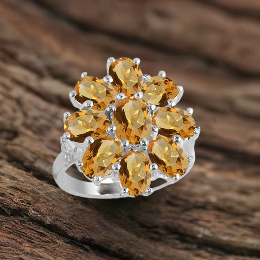 925 Sterling Silver Handmade Rings In Citrine Gemstone Jewelry 925SR2128