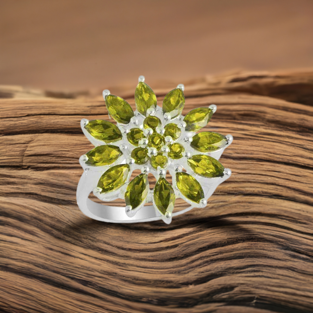 Solid 925 Silver Rings In Natural Peridot Gemstone 925SR2141