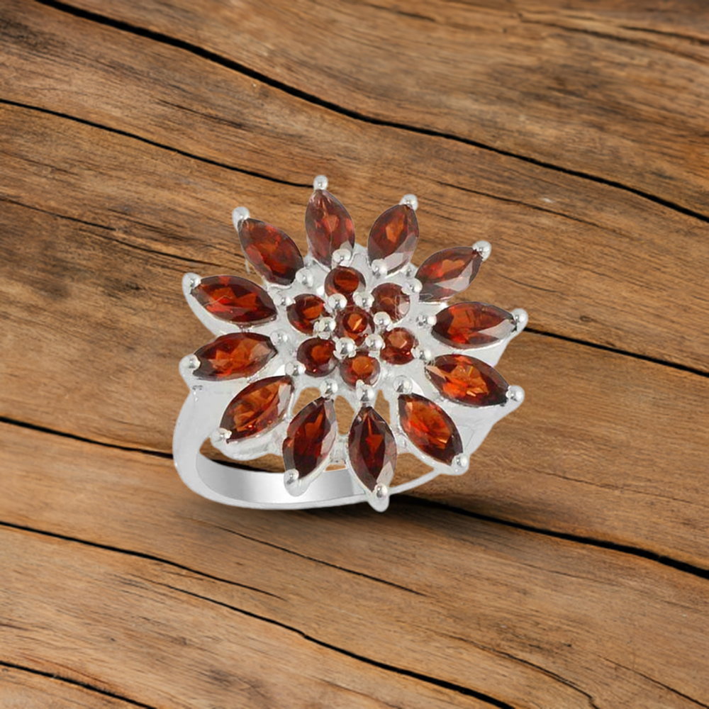 Solid 925 Silver Rings In Semi Precious Garnet Gemstone 925SR2142