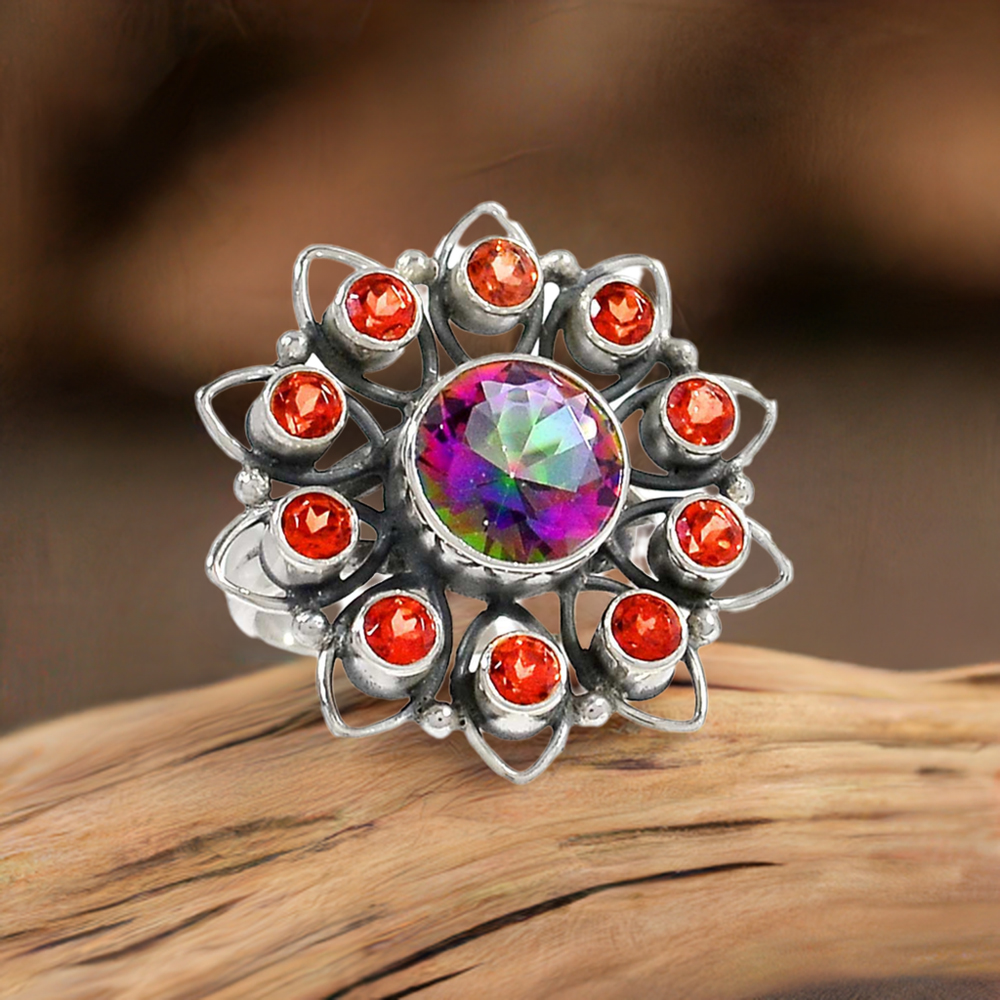 925 Sterling Silver Rings In Natural Mystic Topaz Gemstone 925SR2217