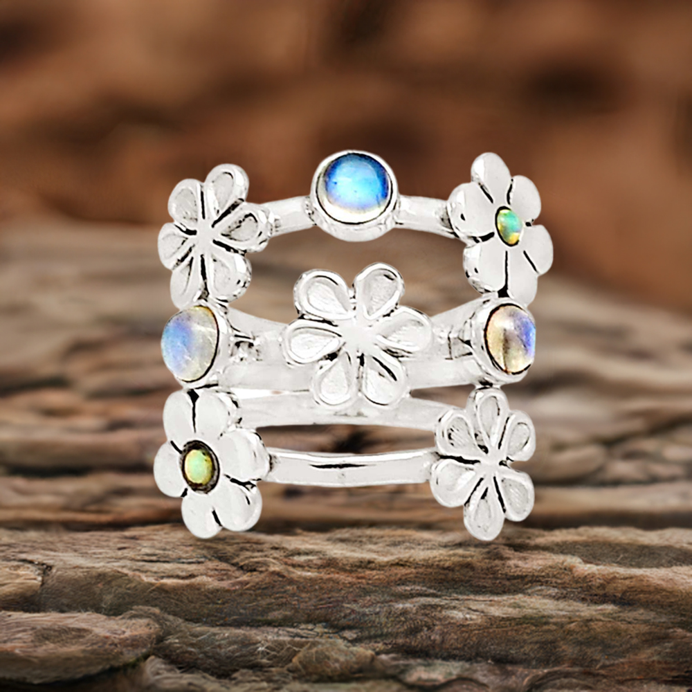 925 Sterling Silver Rings In Genuine Multi Gemstone 925SR2237