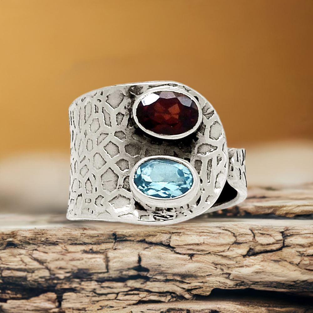 Hammer Sterling Silver Rings In Natural Gemstone 925SR2246