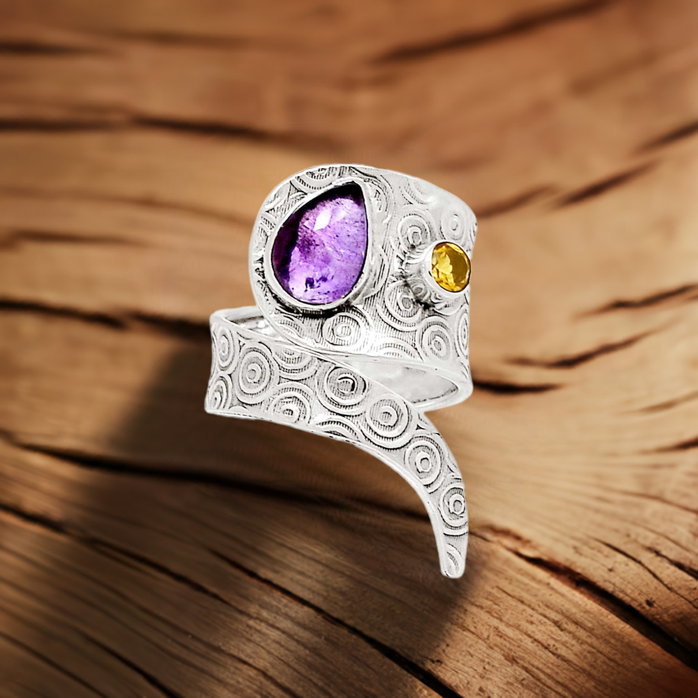 Snake Shape Silver Rings In Gemstone 925SR2247