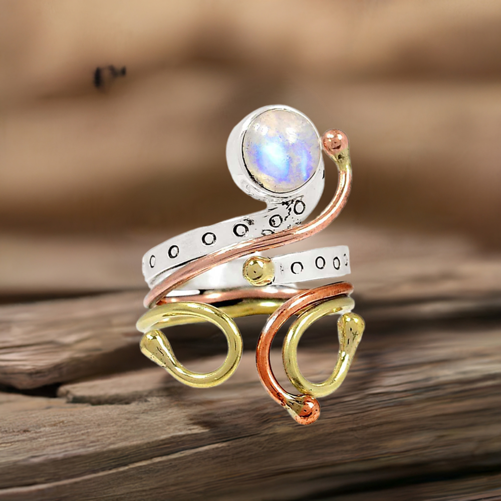 Three Tone Silver Rings In Natural Gemstone 925SR2250