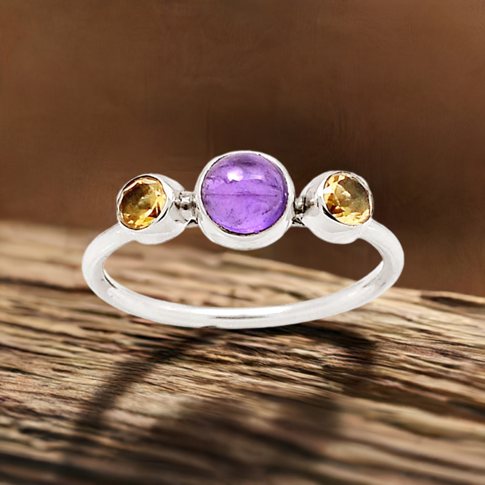 Three Stone Rings In Simple Sterling Silver Design 925SR2255