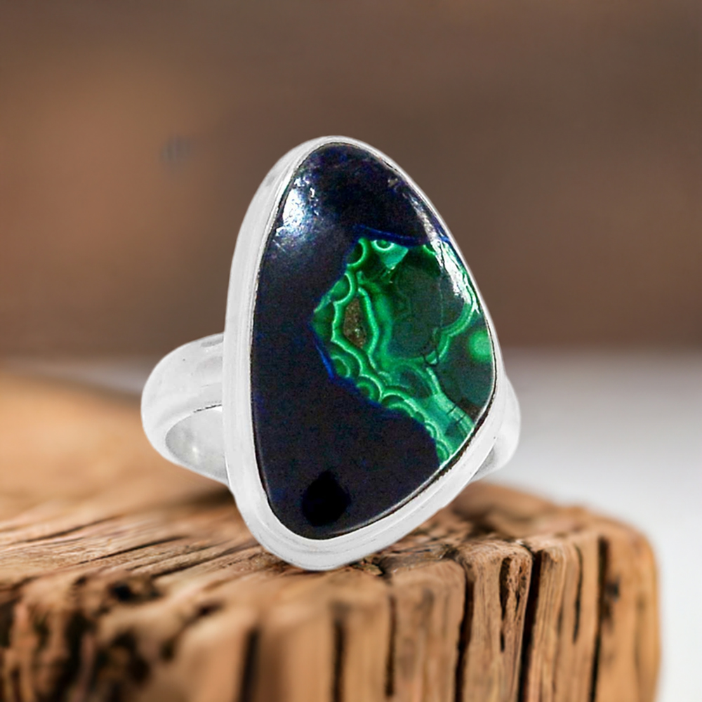 Malachite In Azurite Gemstone Handmade Ring In Sterling Silver 925SR2275