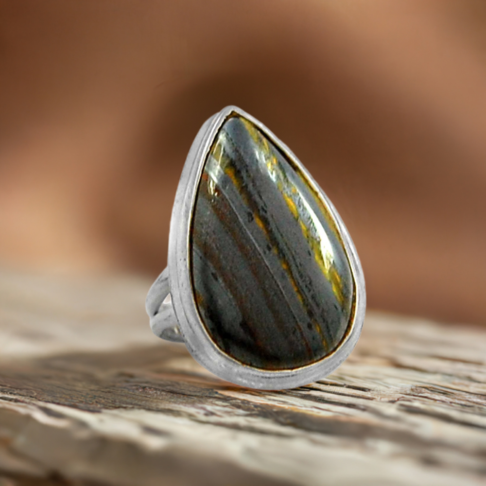 925 Sterling Silver Iran Tiger Eye Gemstone Rings 925SR2295