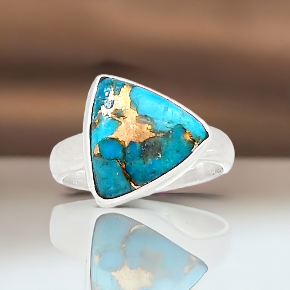 Copper Turquoise Gemstone Handmade Ring In Sterling Silver Jewelry 925SR2299