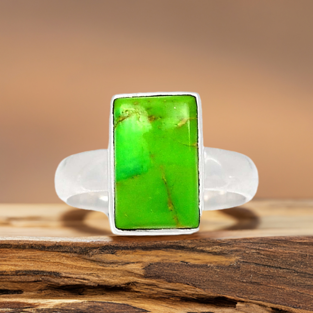 Natural Green Copper Turquoise Gemstone Ring In Sterling Silver Jewelry 925SR2300