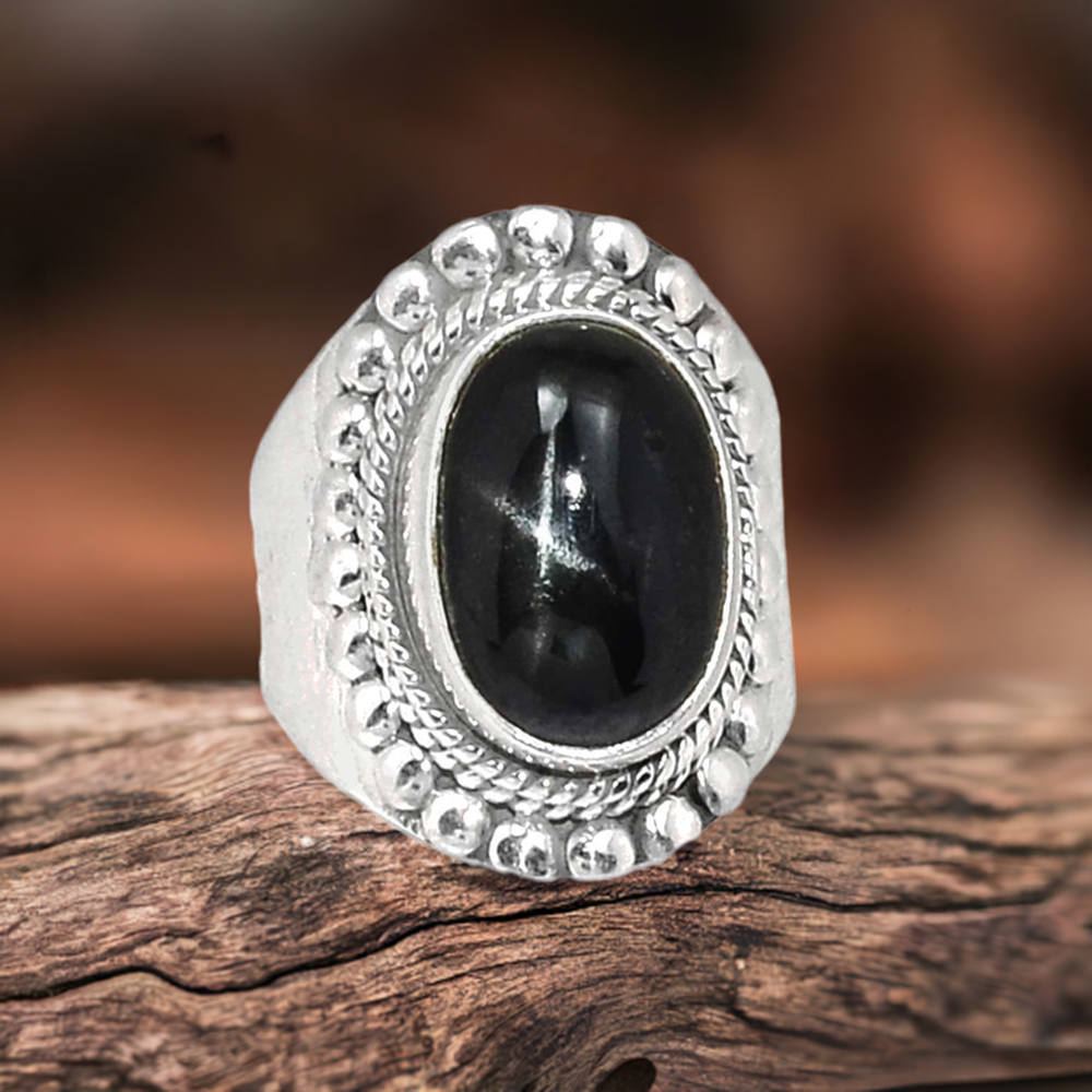 Black Star Gemstone Ring In Solid Silver Jewelry 925SR2306