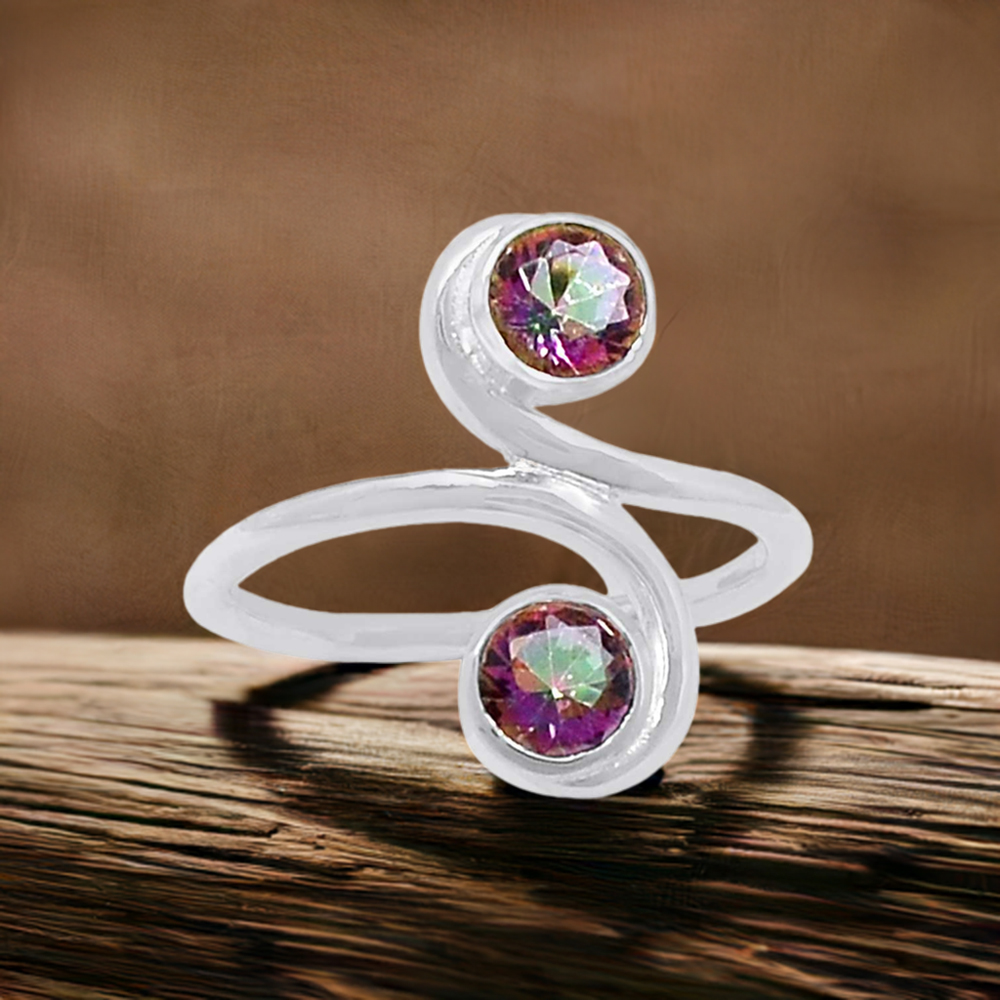 Handmade Sterling Silver Mystic Topaz Gemstone Ring Jewelry 925SR2311