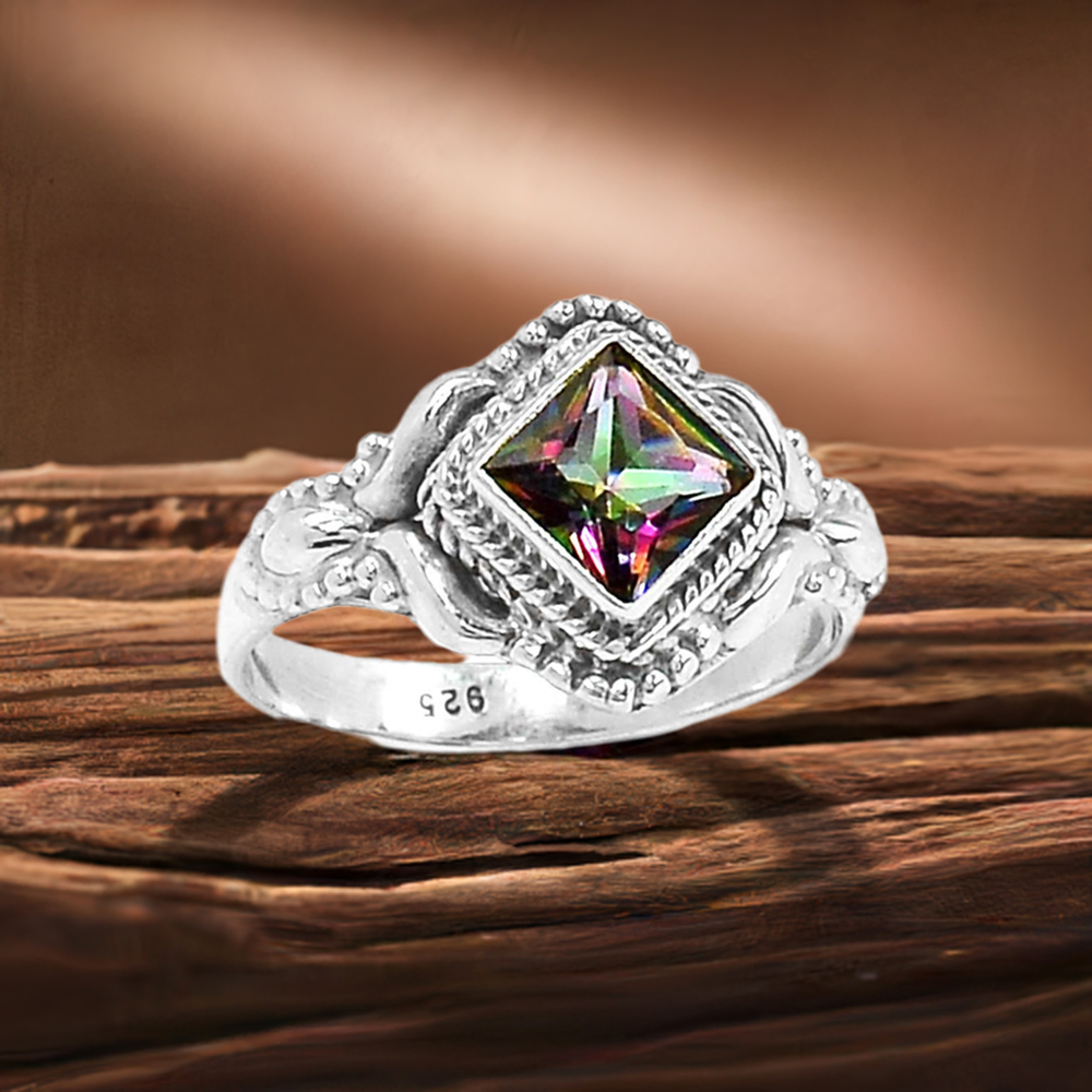 Natural Mystic Topaz Gemstone Ring In Sterling Silver Jewelry 925SR2326