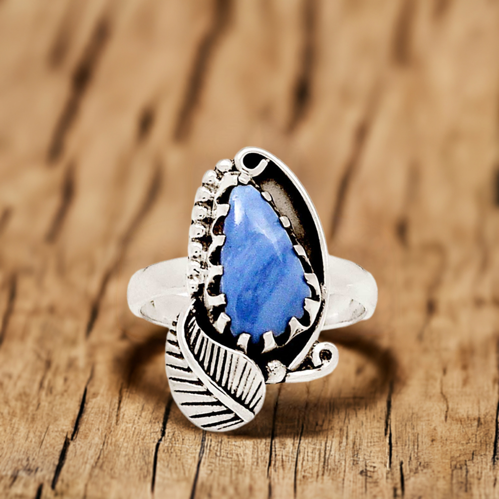 Natural Blue Lace Agate Gemstone Ring In Sterling Silver 925SR2333
