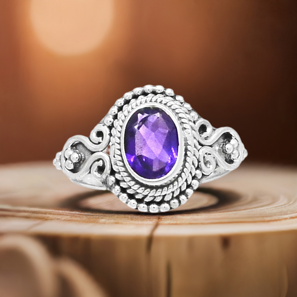 Boho Sterling Silver Amethyst Rings 925SR2346