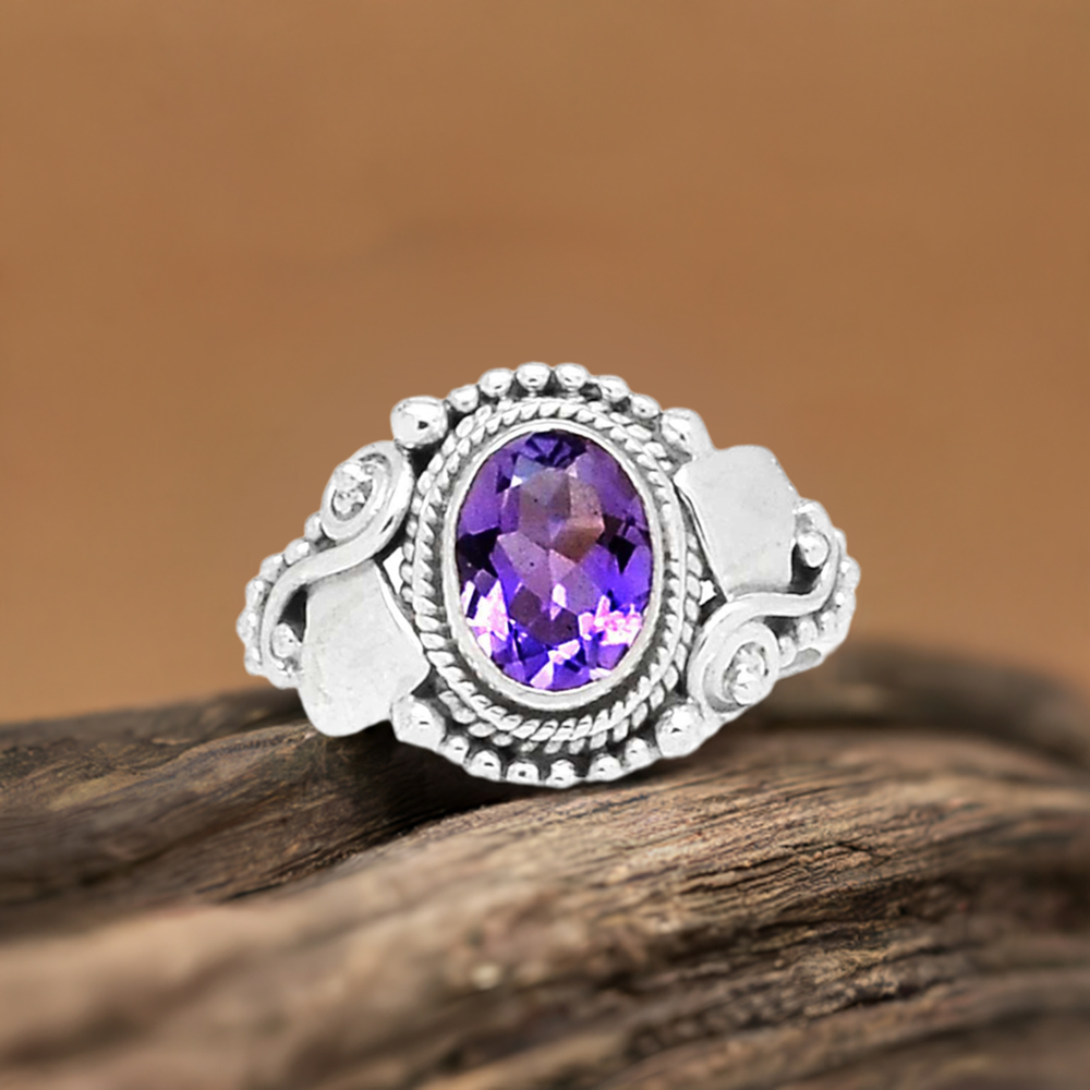 Wedding Sterling Silver Amethyst Rings 925SR2349