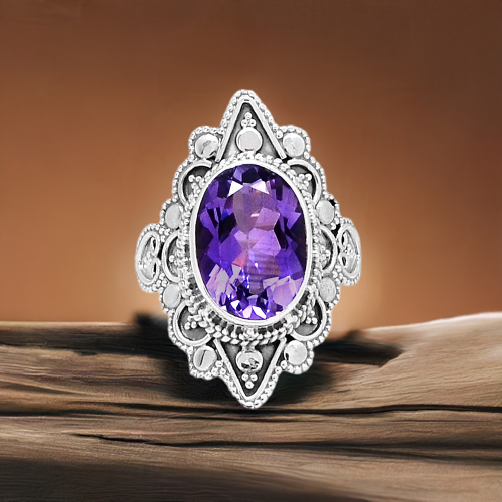 Sterling Silver Amethyst Boho Design Rings 925SR2351