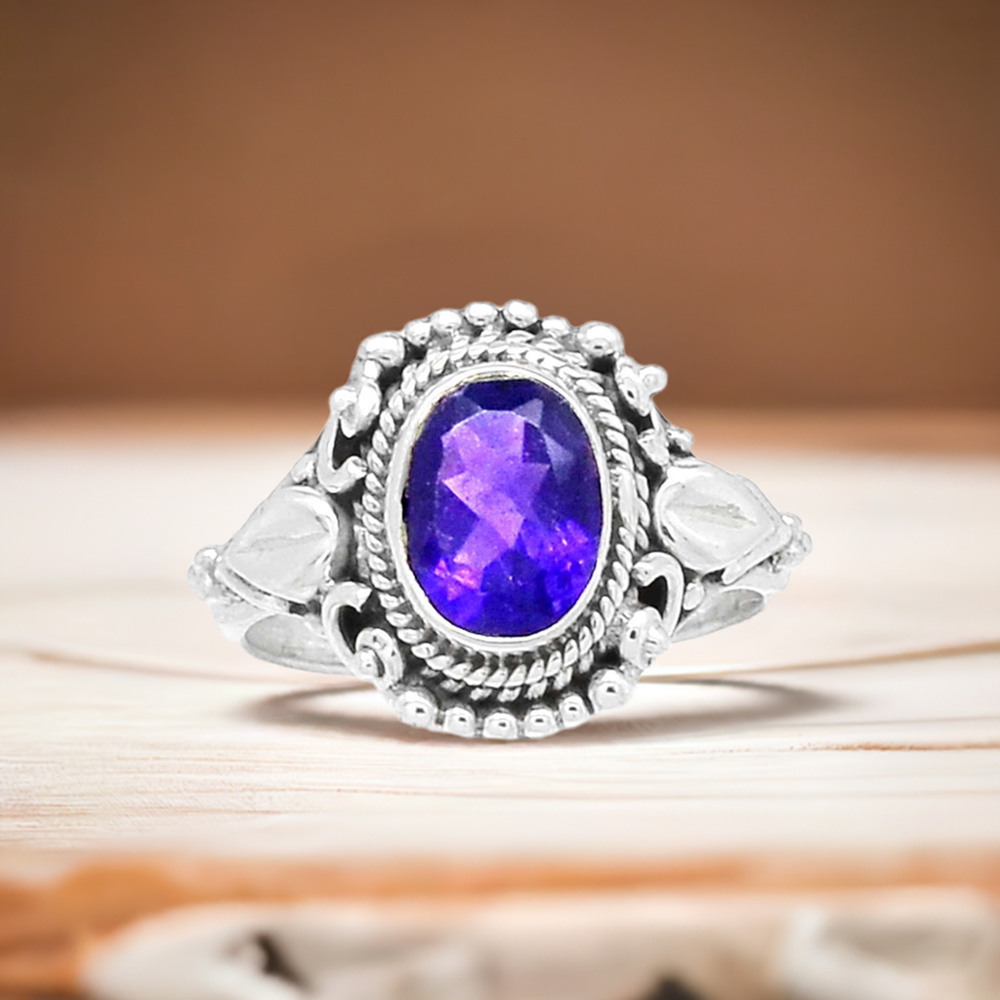 Engagement Silver Amethyst Stone Rings 925SR2354