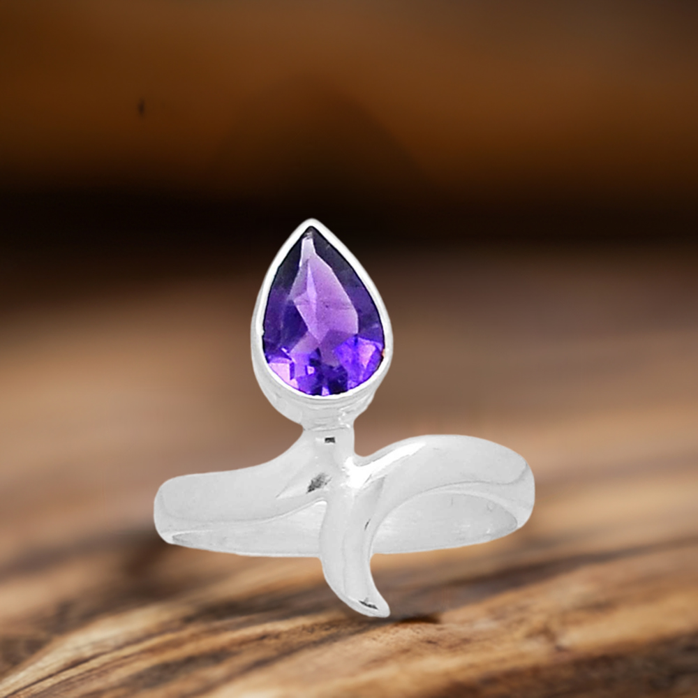 Amethyst Cut Stone Sterling Silver Engagement Rings 925SR2358