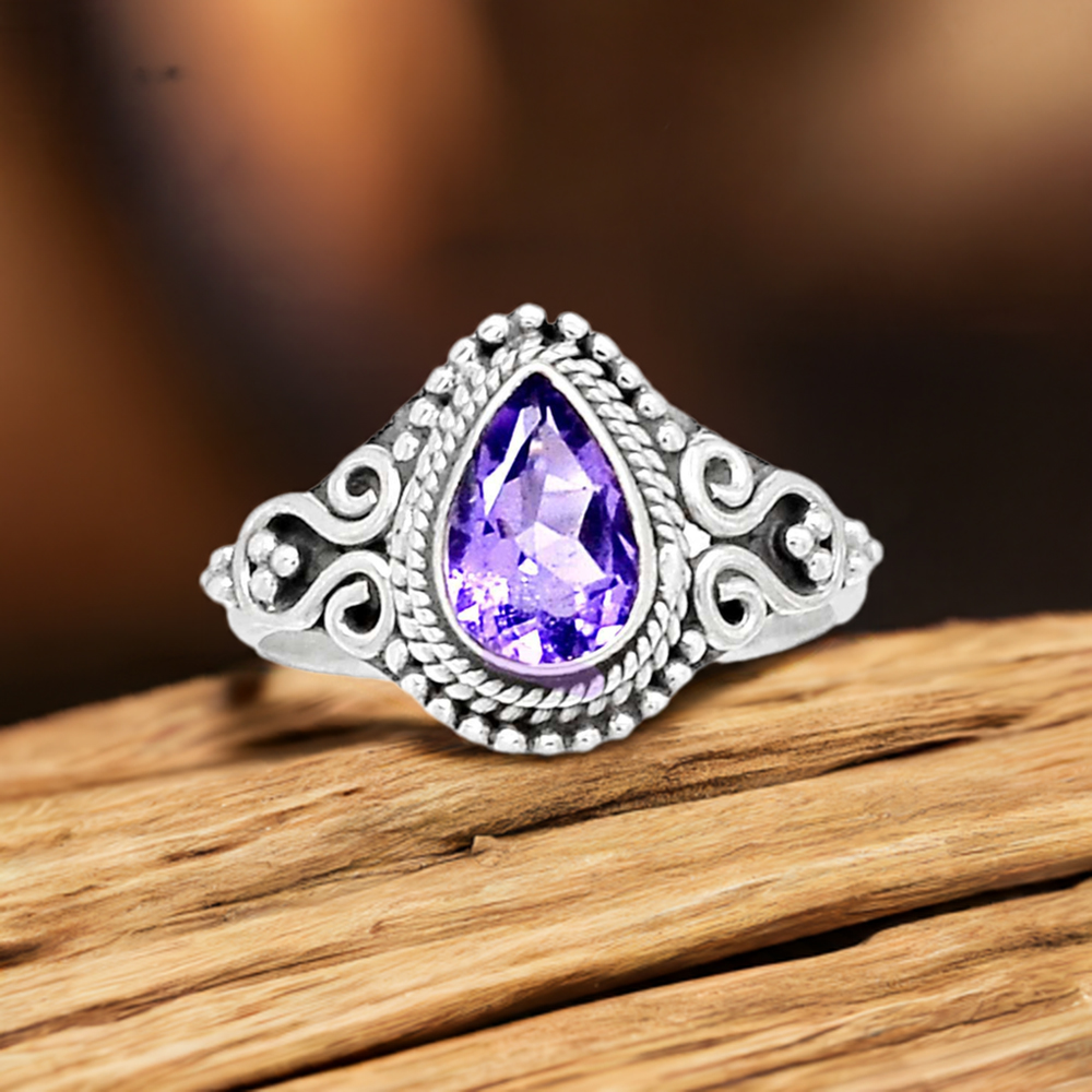 Amethyst Gemstone Silver Engagement Rings 925SR2359