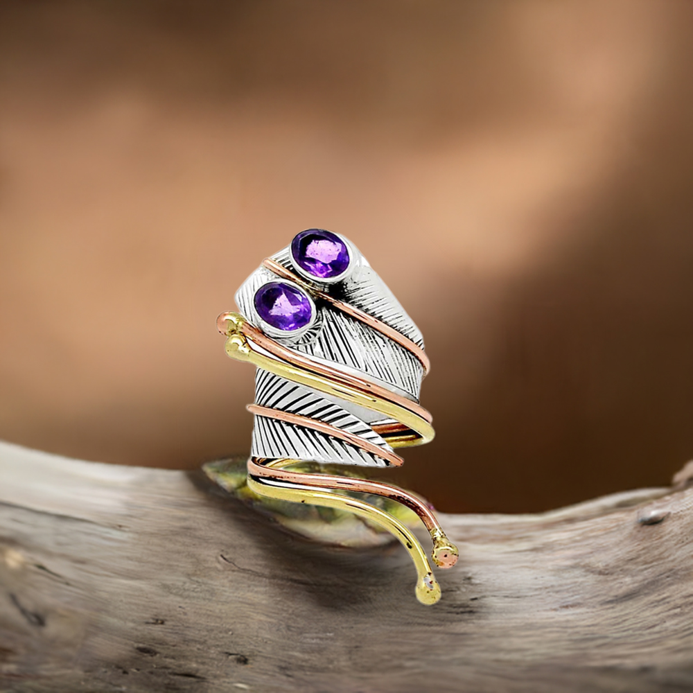 Three Stone Amethys Sterling Silver Rings 925SR2362