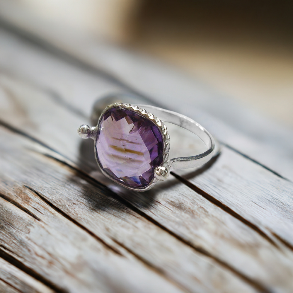 Cushion Shape Amethyst Silver Rings 925SR2363